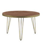 Dark Gold Reclaimed Wood Round Dining Table with Gold Legs