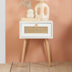 Croxley 1 Drawer White and Rattan Bedside Table