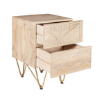 Light Gold Reclaimed Wood 2 Drawer Side Table