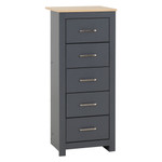 Portland Grey and Oak 5 Drawer Narrow Chest