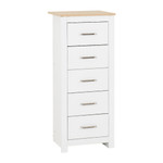 Portland White and Oak 5 Drawer Narrow Chest