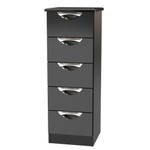 Camden Black Gloss 5 Drawer Narrow Bedside Cabinet