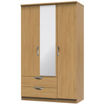 Camden Modern Oak 3 Door 2 Drawer Mirrored Wardrobe