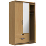 Camden Modern Oak 3 Door 2 Drawer Mirrored Wardrobe