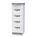 Camden White Gloss 5 Drawer Narrow Bedside Cabinet