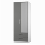 Contrast Dusk Grey and White 2 Door 2 Drawer Mirrored Wardrobe