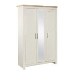 Highgate Cream and Oak 3 Door Mirrored Wardrobe