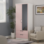 Camden Kobe Pink and White 2 Door 2 Drawer Mirrored Wardrobe