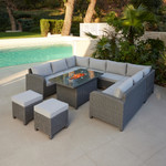 Hadley Dark Grey Rattan Garden Set with U Shape 8 Seat Sofa and Firepit