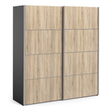 Verona 180cm Sliding Wardrobe with 2 Shelves in Oak Effect & Black