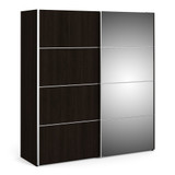 Verona 180cm Sliding Mirror Wardrobe with 2 Shelves in Black