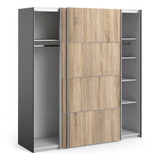 Verona 180cm Sliding Wardrobe with 5 Shelves in Oak Effect & Black