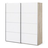 Verona 180cm Sliding Wardrobe with 2 Shelves in White & Oak Effect