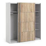 Verona 180cm Sliding Wardrobe with 5 Shelves in Oak Effect & White