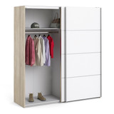 Verona 180cm Sliding Wardrobe with 5 Shelves in White & Oak Effect