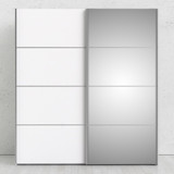 Verona 180cm Sliding Mirror Wardrobe with 5 Shelves in White