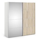 Verona 180cm Sliding Mirror Wardrobe with 5 Shelves in Mixed Oak Effect & White