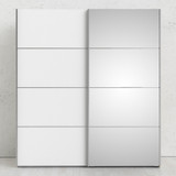 Verona 180cm Sliding Mirror Wardrobe with 5 Shelves in Mixed White & Oak Effect