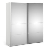 Verona 180cm Sliding Mirrored Wardrobe with 5 Shelves in White