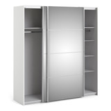 Verona 180cm Sliding Mirrored Wardrobe with 5 Shelves in White