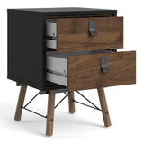 Winslow Rustic Matt Black Walnut 2 Drawer Bedside Cabinet