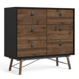 Winslow Rustic Matt Black Walnut Double Chest of 6 Drawers