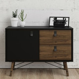 Winslow Rustic Matt Black Walnut Sideboard with 1 Door and 2 Drawers