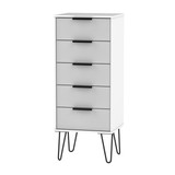 Hong Kong Grey Matt White 5 Drawer Bedside Cabinet with Hairpin Legs