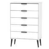 Hong Kong Matt White 5 Drawer Chest with Scandinavian Dark Legs