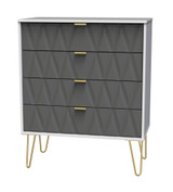 Diamond Shadow Grey 4 Drawer Chest with Gold Hairpin Legs Welcome Furniture