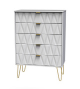 Diamond White 5 Drawer Chest with Gold Hairpin Legs Welcome Furniture