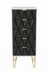 Diamond Black and White 5 Drawer Bedside Cabinet with Gold Hairpin Legs