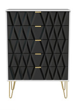 Diamond Black and White 5 Drawer Chest with Gold Hairpin Legs