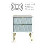 Diamond Duck White 2 Drawer Bedside Cabinet with Hairpin Legs and Integrated Wireless Charging 