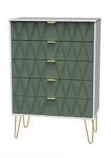 Diamond Labrador Green 5 Drawer Chest with Gold Hairpin Legs