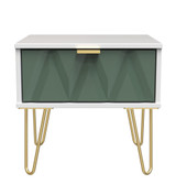 Diamond Labrador Green 1 Drawer Bedside Cabinet with Gold Hairpin Legs