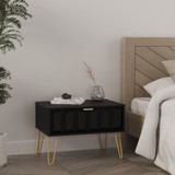 Cube Black Matt 1 Drawer Midi Chest with Gold Hairpin Legs  Welcome Furniture