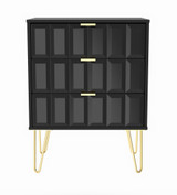 Cube Matt Black 3 Drawer Midi Chest with Gold Hairpin Legs Welcome Furniture