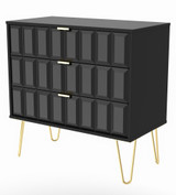 Cube Black Matt 3 Drawer Chest with Gold Hairpin Legs Welcome Furniture