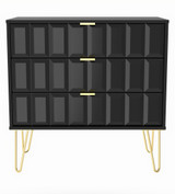 Cube Black Matt 3 Drawer Chest with Gold Hairpin Legs Welcome Furniture