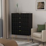 Cube Black Matt 5 Drawer Chest with Gold Hairpin Legs