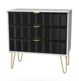 Cube Black and White Matt 3 Drawer Chest with Gold Hairpin Legs Welcome Furniture