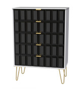 Cube Black and White Matt 5 Drawer Chest with Gold Hairpin Legs Welcome Furniture