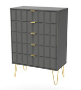 Cube Dusk Grey 5 Drawer Chest with Gold Hairpin Legs