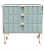 Cube Duck Blue and White 3 Drawer Chest with Gold Hairpin Legs Welcome Furniture