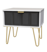 Cube Graphite and White 1 Drawer Bedside Cabinet with Gold Hairpin Legs Welcome Furniture