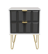 Cube Graphite and White 2 Drawer Bedside Cabinet with Gold Hairpin Legs Welcome Furniture