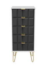Cube Graphite and White 5 Drawer Bedside Cabinet with Gold Hairpin Legs Welcome Furniture