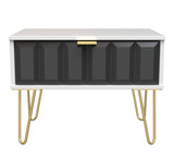 Cube Graphite and White 1 Drawer Midi Chest with Gold Hairpin Legs Welcome Furniture