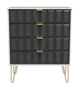 Cube Graphite and White 4 Drawer Chest with Gold Hairpin Legs Welcome Furniture